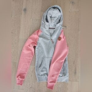 Wanakome Light Gray and Pink Hooded Pullover